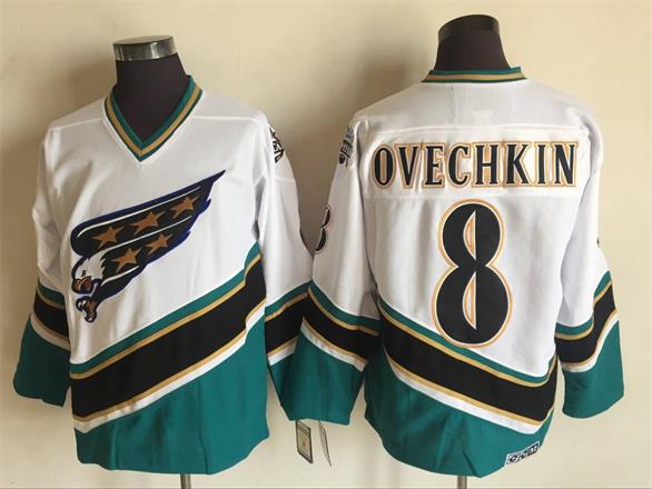 Men's Washington Capitals #8 Alexander Ovechkin 1998 White CCM Throwback Jersey