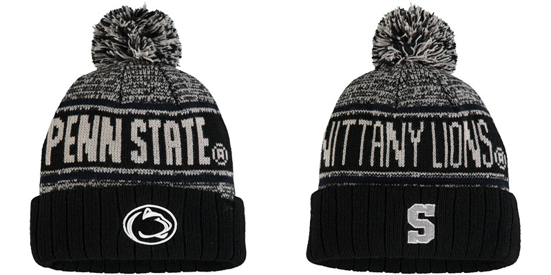 Penn State Nittany Lions Black Acid Rain Cuffed Pom Knit Hat 