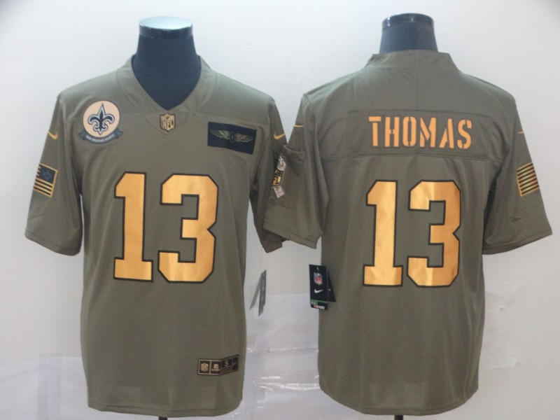 Men's New Orleans Saints #13 Michael Thomas Nike Olive Gold 2019 Salute to Service Limited Jersey