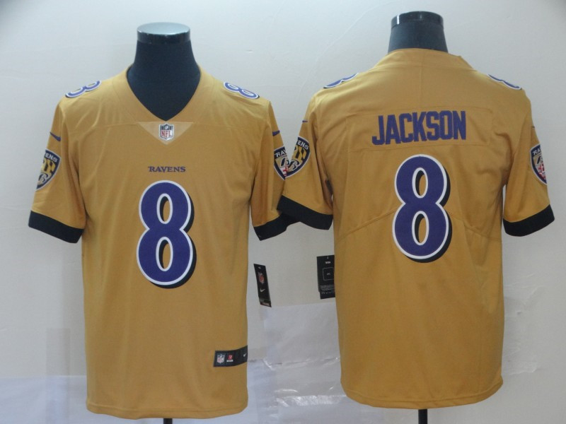 Men's Baltimore Ravens #8 Lamar Jackson Nike Gold Inverted Limited  Football Jersey