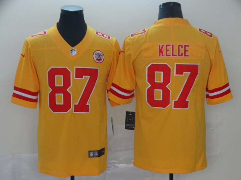 Men's Kansas City Chiefs #87 Travis Kelce Nike Yellow Inverted Game Jersey