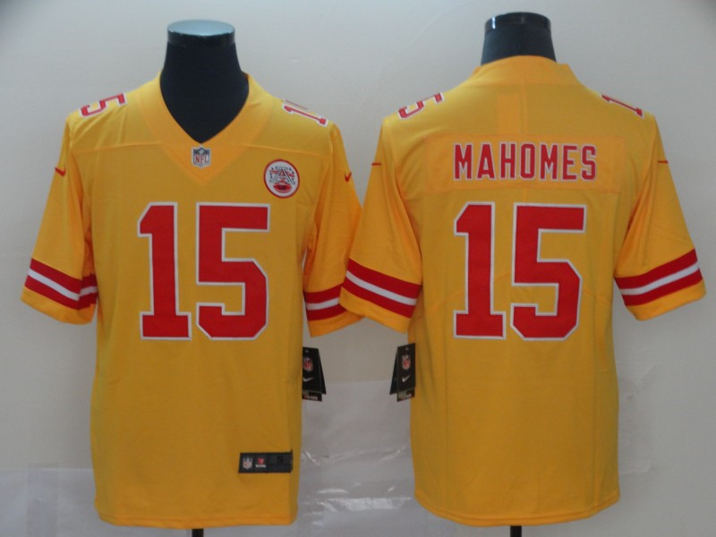 Men's Kansas City Chiefs #15 Patrick Mahomes Nike Yellow Inverted Game Jersey