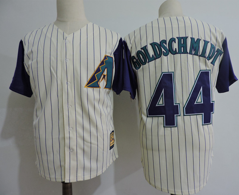 Men's Arizona Diamondbacks #44 Paul Goldschmidt Cream Purple Pinstripe Baseball Jersey