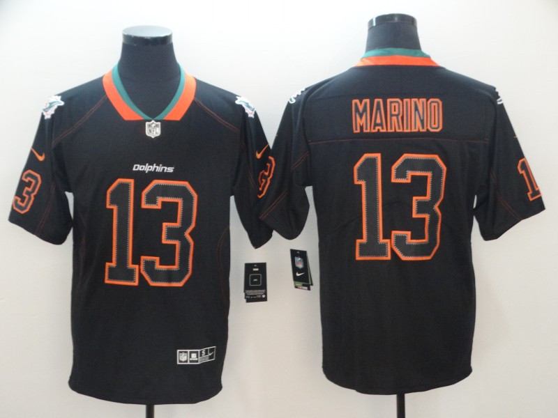 Men's Miami Dolphins #13 Dan Marino Nike Lights Out Black Color Rush Limited Jersey
