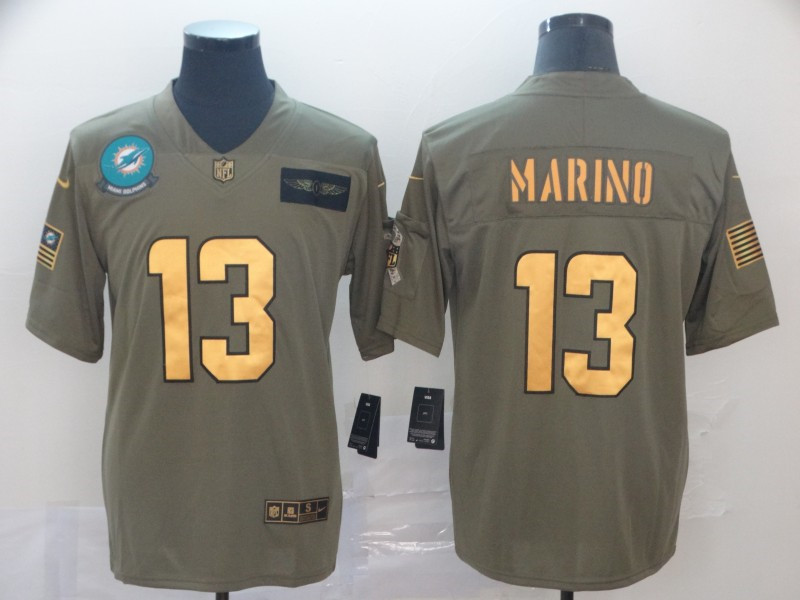 Men's Miami Dolphins #13 Dan Marino Nike Olive Gold 2019 Salute to Service Limited Jersey