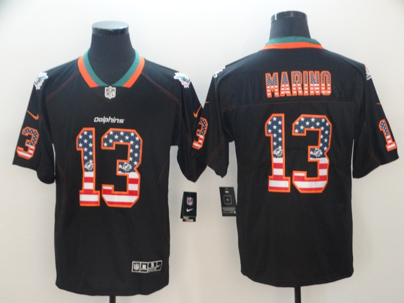 Men's Miami Dolphins #13 Dan Marino Stiched  Black Nike USA Flag Retro Football Jersey