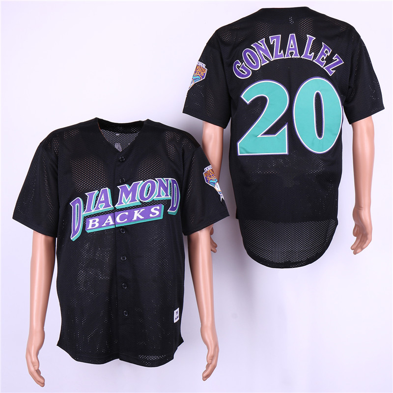 Men's Arizona Diamondbacks Retired Player #20 Luis Gonzalez Black BP Mesh Throwback Jersey 