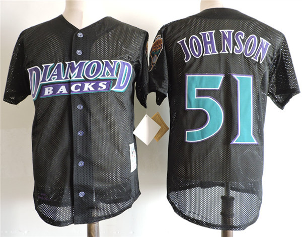 Men's Arizona Diamondbacks Retired Player #51 Randy Johnson Black BP Mesh Throwback Jersey 