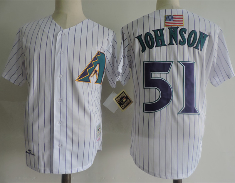 Men's Arizona Diamondbacks Retired Player #51 Randy Johnson White Throwback Jersey