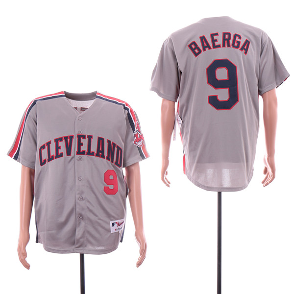 Men's Cleveland Indians Retired Player #9 Carlos Baerga Grey Throwback Jersey