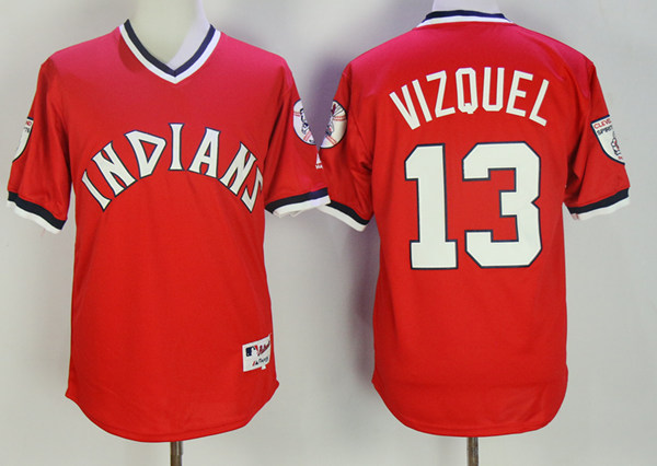 Men's Cleveland Indians Retired Player #13 Omar Vizquel Red Pullover Throwback Jersey