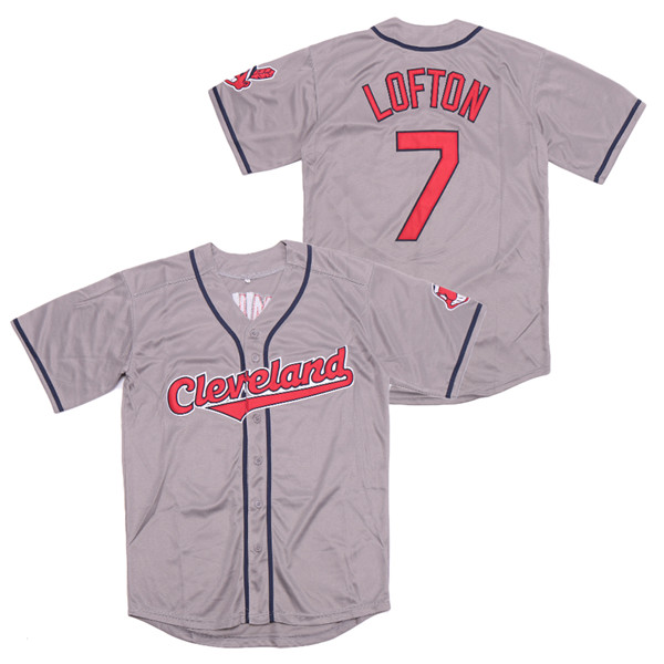 Men's Cleveland Indians Retired Player #7 Kenny Lofton Grey Throwback Jersey