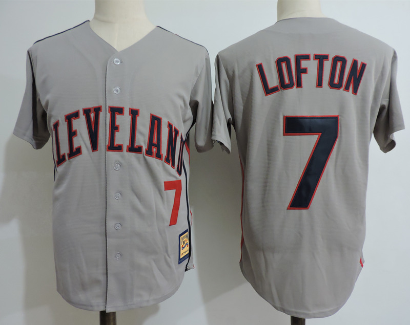 Men's Cleveland Indians Retired Player #7 Kenny Lofton Grey Throwback Jersey