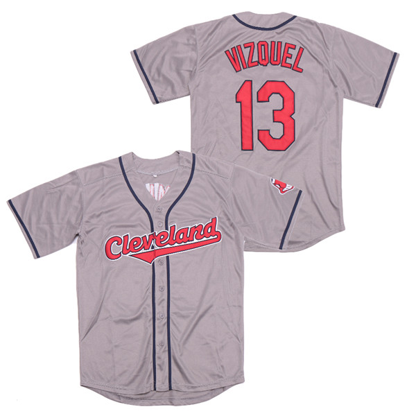 Men's Cleveland Indians Retired Player #13 Omar Vizquel Grey Throwback Jersey