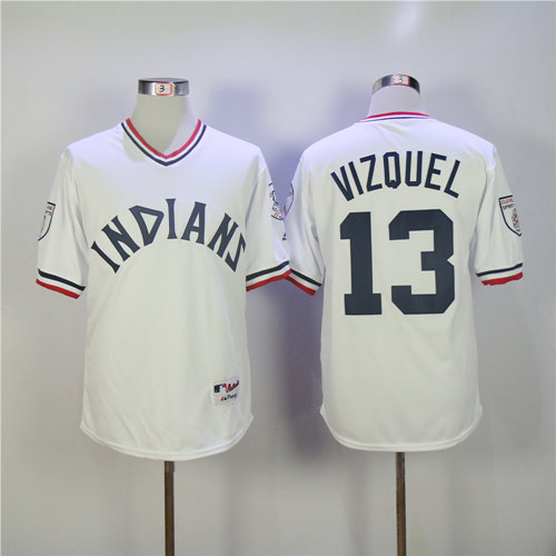 Men's Cleveland Indians Retired Player #13 Omar Vizquel White Throwback Jersey