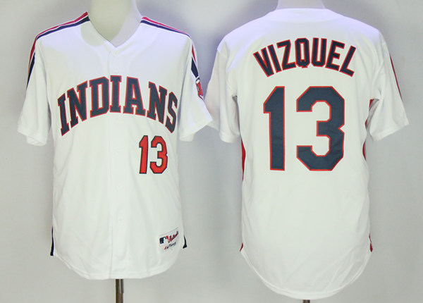 Men's Cleveland Indians Retired Player #13 Omar Vizquel White Throwback Jersey