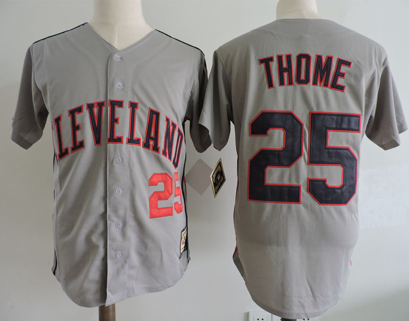 Men's Cleveland Indians Retired Player #25 Jim Thome Grey Throwback Jersey