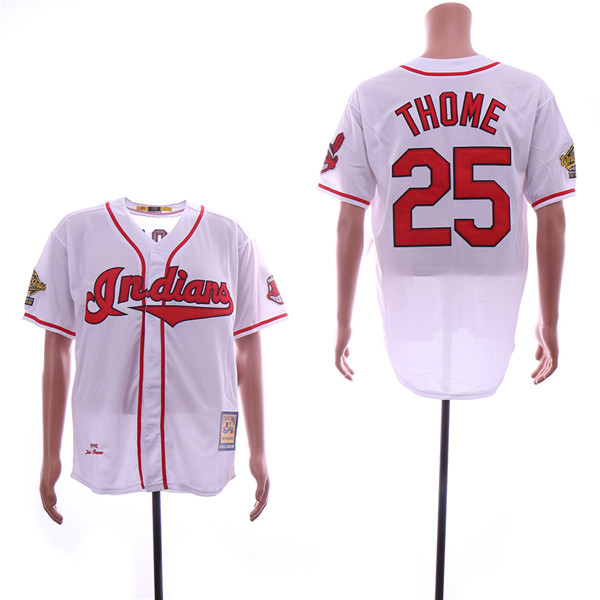 Men's Cleveland Indians Retired Player #25 Jim Thome White Throwback Jersey