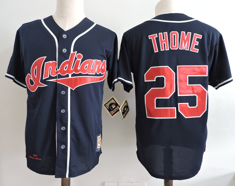 Men's Cleveland Indians Retired Player #25 Jim Thome Navy Throwback Jersey