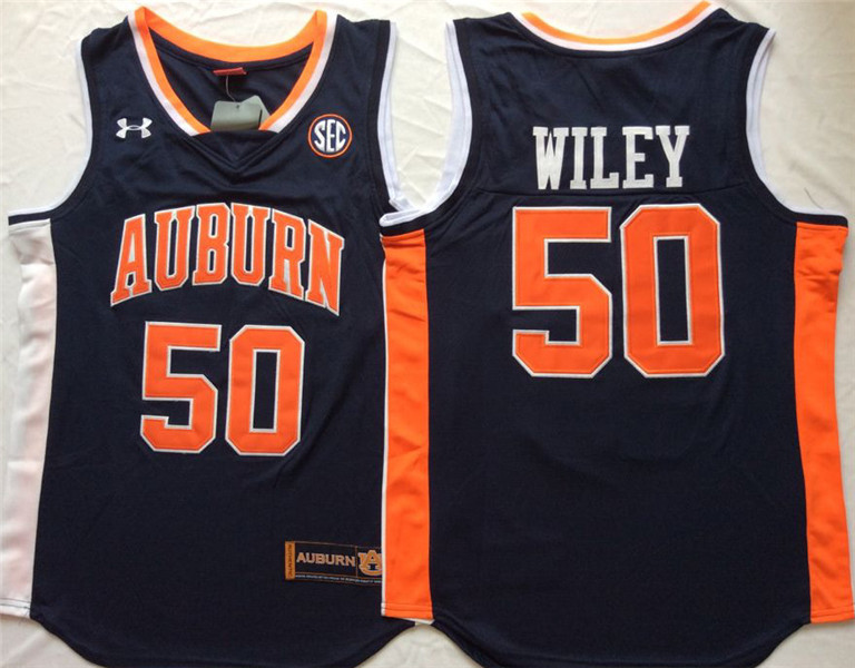 Mens Auburn Tigers #50 Austin Wiley Under Armour Navy Baskeball Jersey