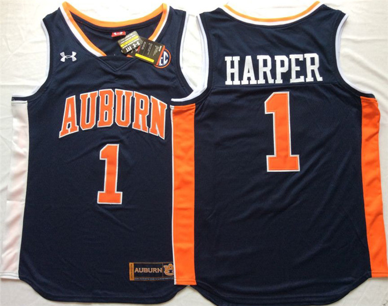Mens Auburn Tigers #1 Jared Harper Under Armour Navy Baskeball Jersey
