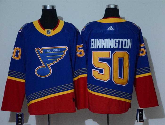 Men's St. Louis Blues #50 Jordan Binnington adidas Blue Retro 1990's Jersey