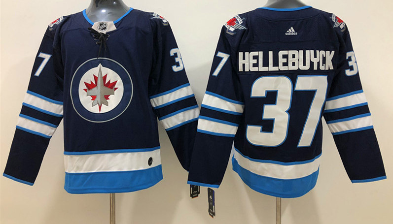 Men's Winnipeg Jets #37 Connor Hellebuyck adidas Navy Home Jersey