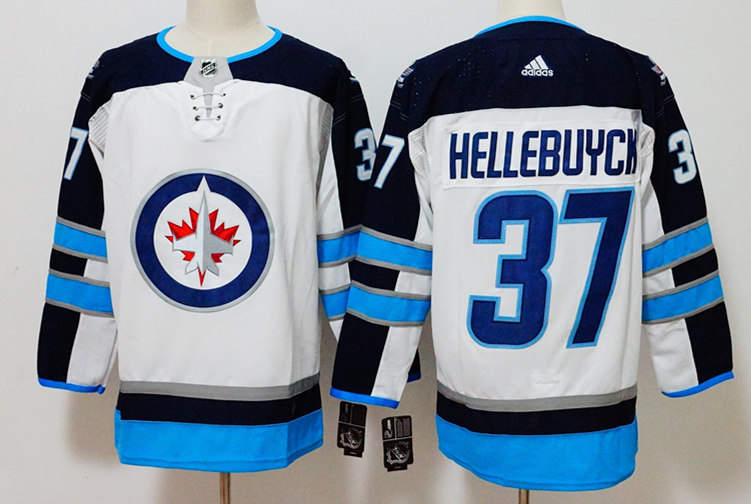 Men's Winnipeg Jets #37 Connor Hellebuyck adidas White Away Jersey