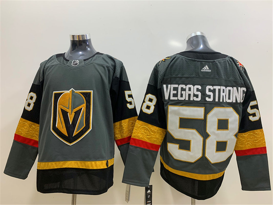 Men's Vegas Golden Knights #58 Victims Vegas  Strong Adidas Grey Jersey