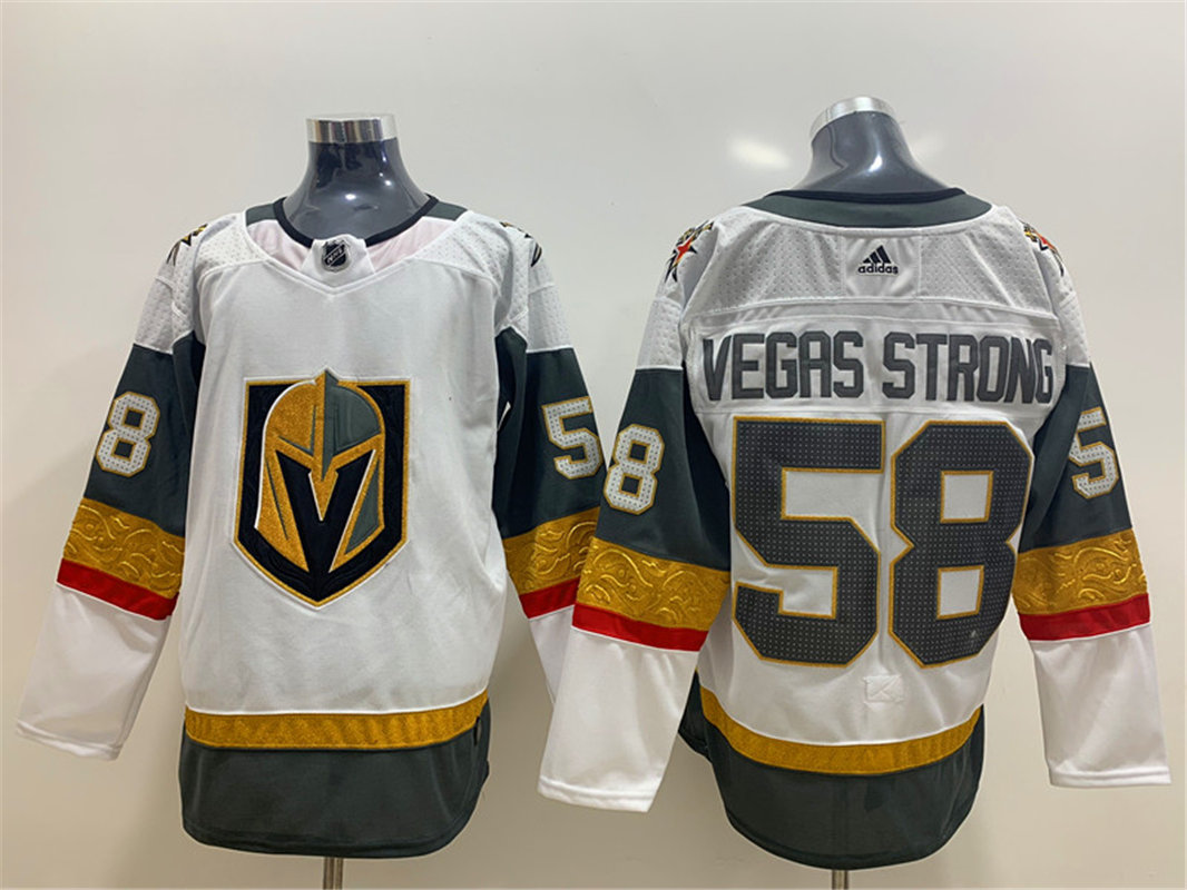 Men's Vegas Golden Knights #58 Victims Vegas  Strong Adidas White Jersey