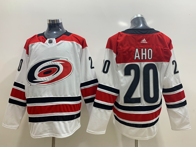 Men's Carolina Hurricanes #20 Sebastian Aho Adidas White Away Jersey