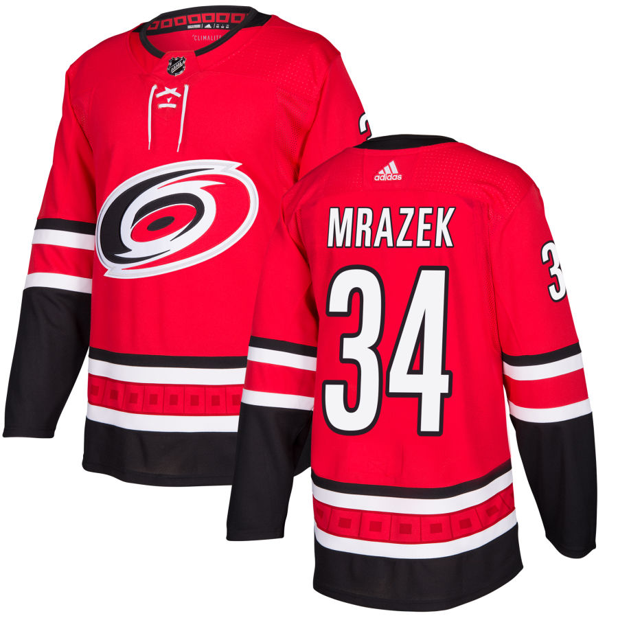 Men's Carolina Hurricanes #34 Petr Mrazek Adidas Home Red  Jersey