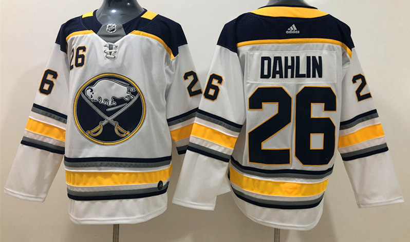 Men's Buffalo Sabres #26 Rasmus Dahlin Adidas Away White Jersey