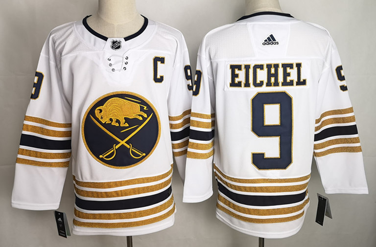 Men's Buffalo Sabres #9 Jack Eichel White 50th Season Premier Player Jersey
