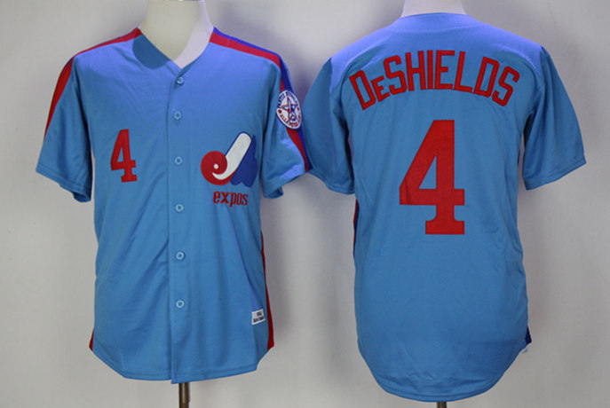 Montreal Expos #4 Delino DeShields  Light Blue Throwback Baseball Jersey
