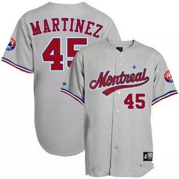 Men's Montreal Expos #45 PEDRO MARTINEZ Grey Throwback Baseball Jersey