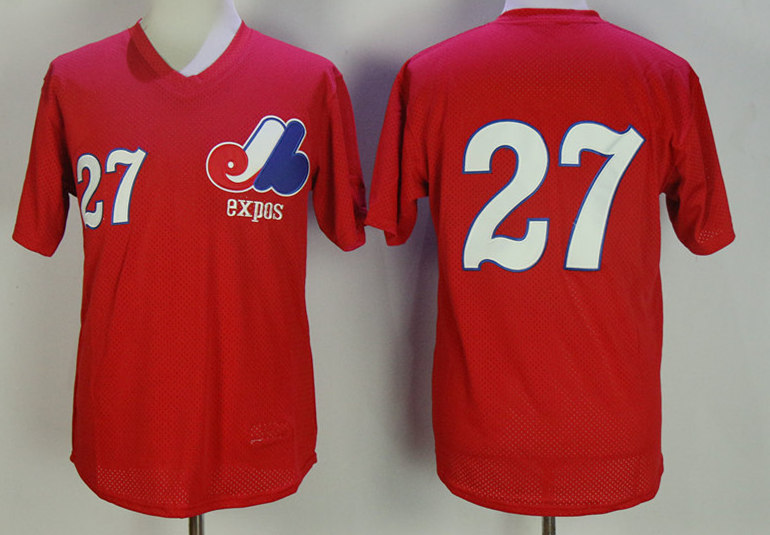 Men's Montreal Expos #27 VLADIMIR GUERRERO Red Msh BP Throwback Baseball Jersey 