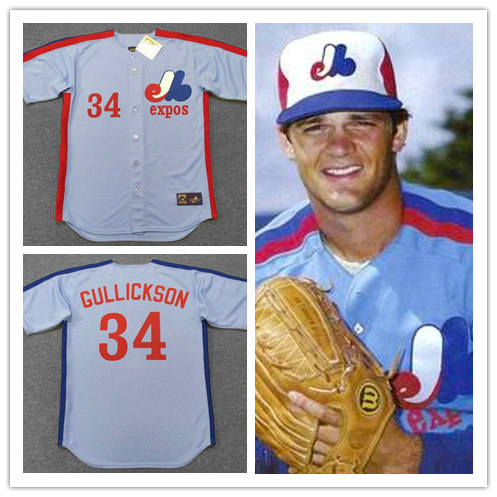 Men's Montreal Expos #34 BILL GULLICKSON 1981 Majestic Cooperstown Away Baseball Jersey