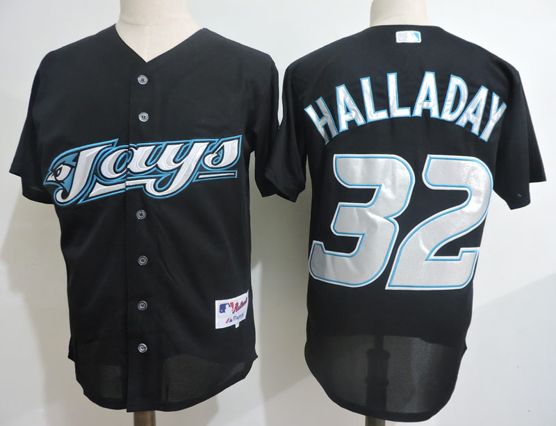 Men's Toronto Blue Jays Retired Player #32 Roy Halladay Black Throwback Jersey