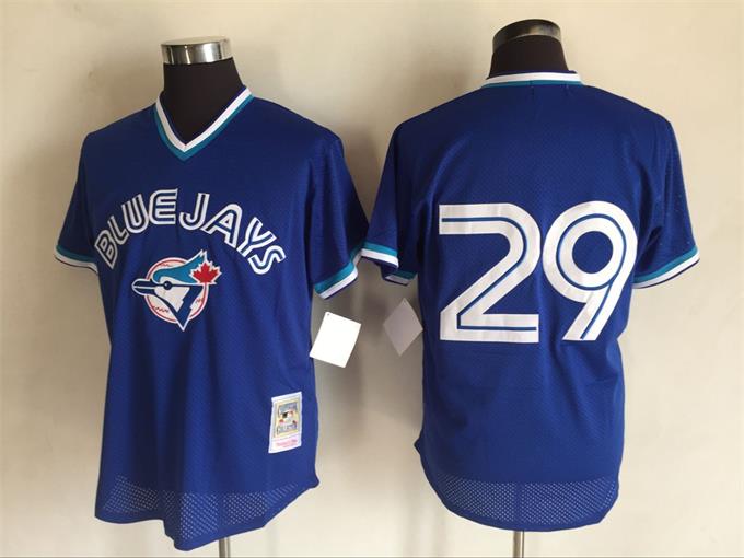 Men's Toronto Blue Jays Retired Player #29 Joe Carter Blue BP Mesh Pullover Throwback Jersey