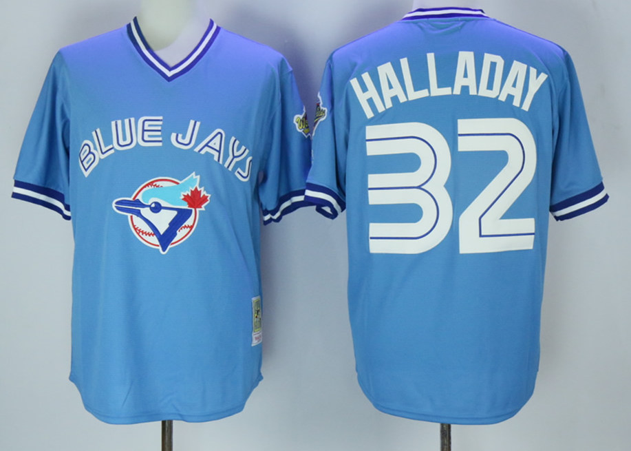 Men's Toronto Blue Jays Retired Player #32 Roy Halladay Blue Pullover Throwback Jersey