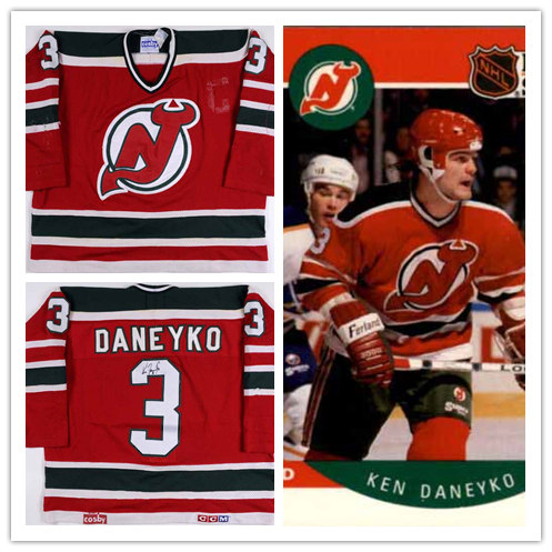 Mens New Jersey Devils #3 Ken Daneyko 1980's Throwback Game Worn Jersey