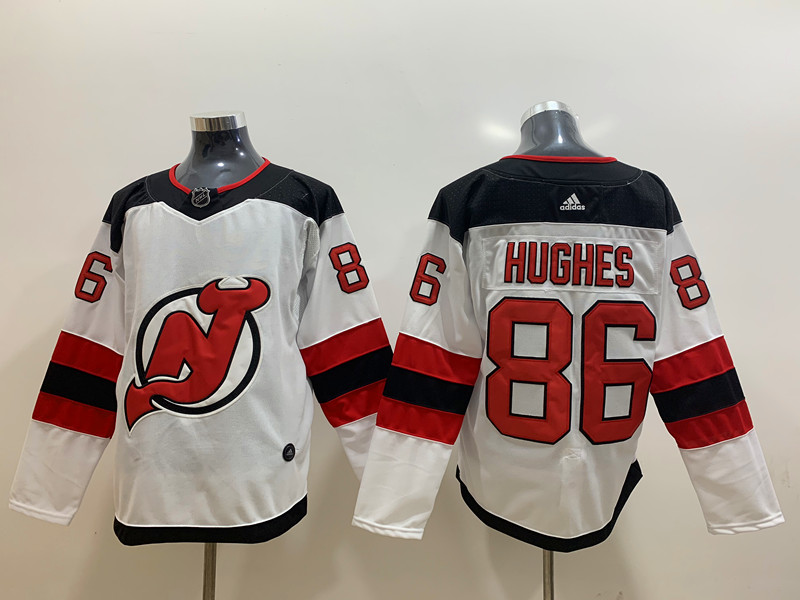 Men's New Jersey Devils #86 Jack Hughes Adidas Away White Jersey