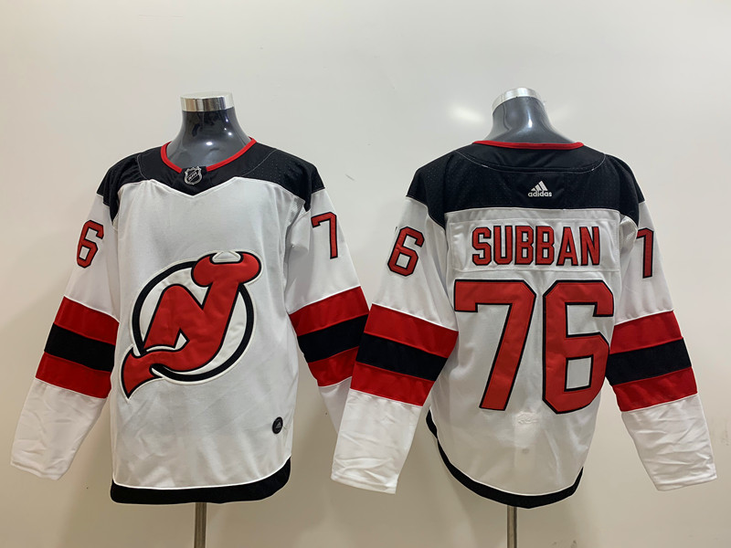 Men's New Jersey Devils #76 PK. Subban Adidas Away White Jersey