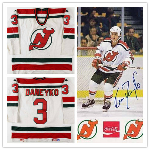 Men's New Jersey Devils #3 Ken Daneyko White 1984-86 Throwback Game Worn Jersey