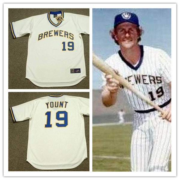 Mens Milwaukee Brewers #19 Robin Yount 1974 Majestic Cooperstown Throwback Home Jersey