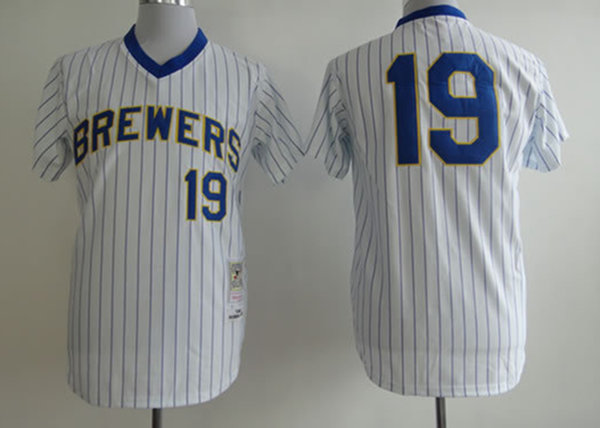 Mens Milwaukee Brewers #19 Robin Yount  White Pullover Throwback Jersey 
