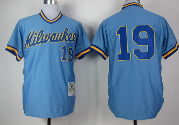 Mens Milwaukee Brewers #19 Robin Yount  Royal Pullover Throwback Jersey