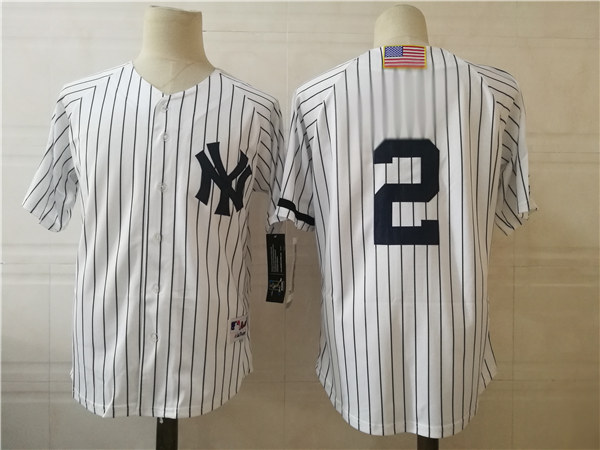 Men's New York Yankees #2 Derek Jeter White Majestic 2001 World Series Baseball Jersey