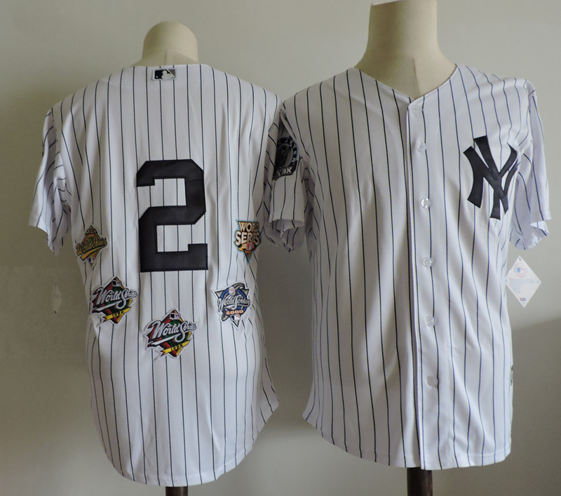 Men's New York Yankees #2 Derek Jeter 5 World Series Champions Patch Majestic  Commemorate Jersey